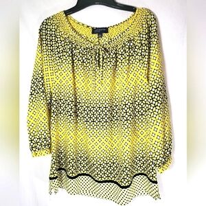 Jones New York Signature Yellow and Navy Shirt Sz M